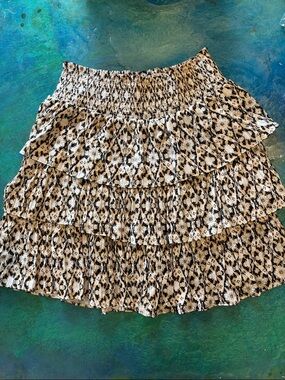 Anthropologie Beige and Black Tiered Ruffle Mini Skirt